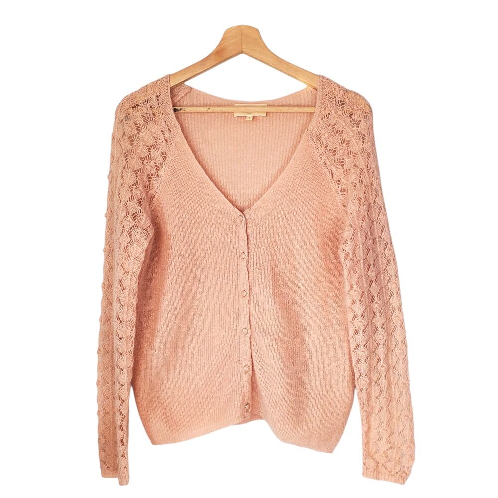 Sezane Garance Cardigan jumper sweater, petal pink knit mohair alpaca size small